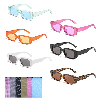 BMHNQ 6 Piezas Gafas de Sol Rectangulares Vintage Gafas de Sol Mujer Grande Moda Polarizadas Clásicas Vintage Protección UV400 Conducción Gafas de Sol