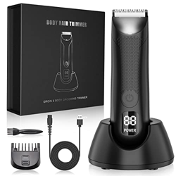 Karrong Maquinilla de afeitar íntima para hombre, eléctrica, con pantalla LCD, resistente al agua, bolas de afeitar, seco/seco, estación de carga inal características