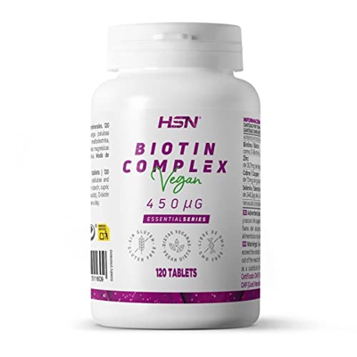 Biotina 450 MCG de HSN | 120 Tabletas Biotin Complex en Forma de D-Biotina y con Minerales: Zinc + Cobre + Selenio | No-GMO, Vegano, Sin Gluten