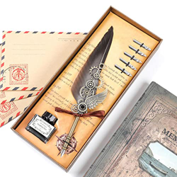 Pluma estilográfica de ala mecánica, bolígrafos de inmersión de caligrafía para estudiantes, hermoso juego de bolígrafos Vintage de color, papelería d características