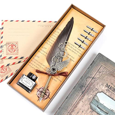 Pluma estilográfica de ala mecánica, bolígrafos de inmersión de caligrafía para estudiantes, hermoso juego de bolígrafos Vintage de color, papelería d