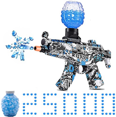 Pistola de bola de gel con 25000 gellets, modelo MP-5 para actividades al aire libre en el patio, juego Sh00ting diversión familiar (azul)