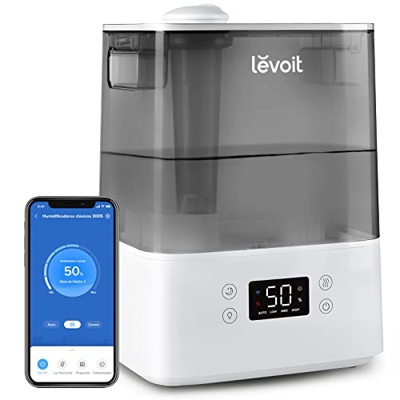 LEVOIT Humidificador Ultrasónico 6L de Aromas, Top-Fill, Dura 60H a 47m², Silencioso<26dB, Modo Auto, Compatible con Alexa y APP, LED Pantalla y Luz N