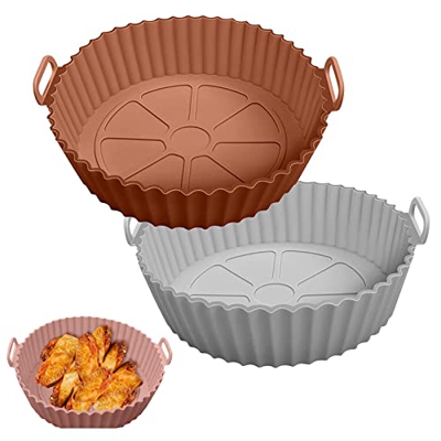 2Pcs Air Fryer Silicone Pot, Air Fryer Silicone Baking Tray, Reusable Air Fryer Silicone Liners, Silicone Pot Round Food Safe Non Stick Air Fryer Bask