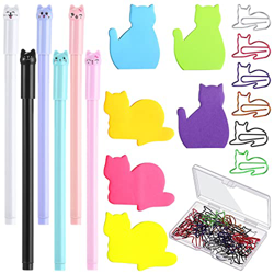 42 Piezas Set de Papelería de Gato Lindo Nota Adhesiva de Gato Lindo de 6 Colores 30 Clips de Papel de Gato 6 Bolígrafos de Gato Bonito Regalo de Aman en oferta