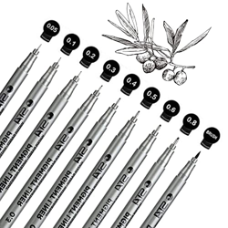 9Pcs Plumas de Línea Fina Bolígrafos De Tinta Fineliner Rotuladores de Pigmentos Negros para Manga, Dibujo Técnico, Documentos de Oficina características