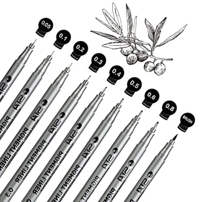 9Pcs Plumas de Línea Fina Bolígrafos De Tinta Fineliner Rotuladores de Pigmentos Negros para Manga, Dibujo Técnico, Documentos de Oficina