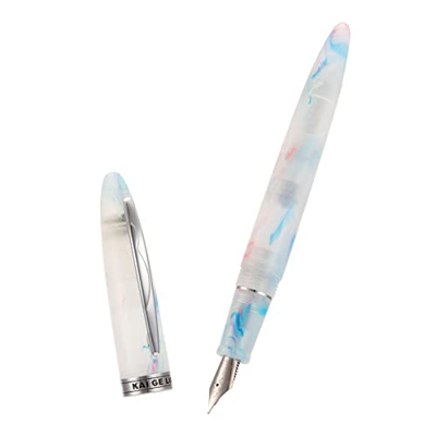 Kaigelu 222 Series Pluma estilográfica, punta extrafina caos blanco resina transparente barril pluma tinta con bolsa para bolígrafo