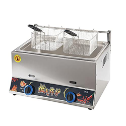 Freidora de Gas de Gran Capacidad de 20L, freidora de GLP de Acero Inoxidable para Uso doméstico y Comercial, Potencia de Fuego Ajustable con cestas y características