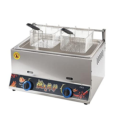 Freidora de Gas de Gran Capacidad de 20L, freidora de GLP de Acero Inoxidable para Uso doméstico y Comercial, Potencia de Fuego Ajustable con cestas y