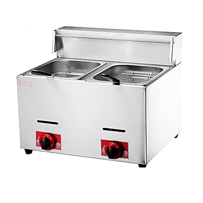 Freidora de Gas de 8L/8L + 8L, freidora Profunda LPG, encimera de Acero Inoxidable con Cesta y Tapa, Cocina Comercial para el hogar