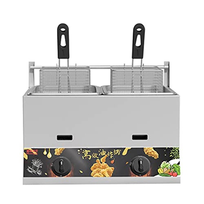 Freidora de Gas de Gran Capacidad de 11/22 L, freidora de GLP de Acero Inoxidable para Uso doméstico y Comercial, Potencia de Fuego Ajustable con cest