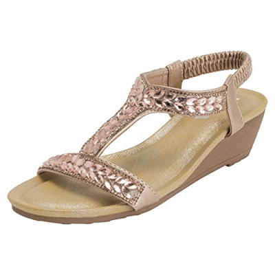 VIVASHOES Mujer Ponerse Plataforma Diamante Punta Abierta Cuña Sandalias - Oro Rosa - UK7/EU40 - KL0429