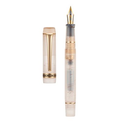 Kaigelu Serie 316A Pluma estilográfica, punta media, color marrón, resina transparente, con bolsa para bolígrafo