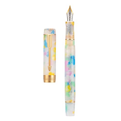 Jinhao 100 Mini Pluma Estilográfica Clásica Arco Iris Celuloide, Punta fina con Convertidor y Estuche de Metal
