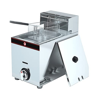 Freidora a Gas Freidora Comercial Freidora Papas Fritas Brochetas Freidora de Acero Inoxidable de Gran Capacidad con Cuchara de Cesta
