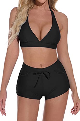 Voqeen Mujer Bikini con Cuello Halter Conjuntos de Bikinis para Mujer Push Up Bikini Traje de baño de Trajes de baño Adecuado Viajes Playa (E, L)