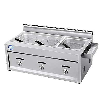 Freidora de Gas de Gran Capacidad de 12L, freidora de GLP de Acero Inoxidable para Uso doméstico y Comercial, Potencia de Fuego Ajustable con cestas y