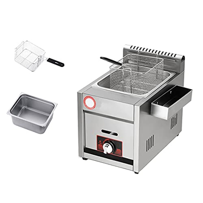 Freidora Comercial Freidora de Gas 12L Cesta de encimera Freidora Profunda de Acero Inoxidable Restaurante Papas Fritas caseras Chip con Seaso