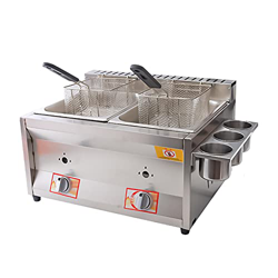 Freidora de Gas de Gran Capacidad de 20L, freidora de GLP de Acero Inoxidable para Uso doméstico y Comercial, Potencia de Fuego Ajustable con cestas y características