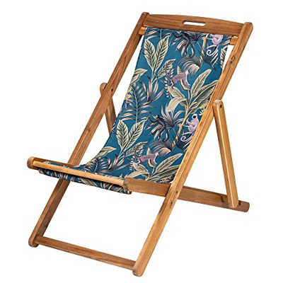 Villa d’Este Home Tivoli Tumbona Plegable de Madera de Acacia, Asiento de Tela, Madagascar, Verde