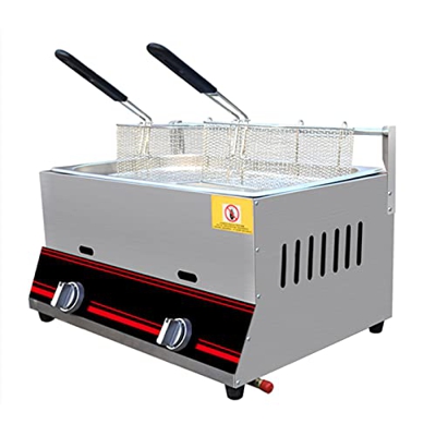 Freidora de Gas Profesional 6L/12L Tanque de freidora de Gas Freidora de Chips de Pollo de Acero Inoxidable con Cuchara de Cesta para Restaurante Come