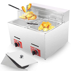 SHENGSHIYU Freidora De Gas Comercial - Freidora De Acero Inoxidable De Una O Dos Ollas De 6/12 L - con Tapa Y Cesta para Restaurante, Hogar, Cocina, C en oferta