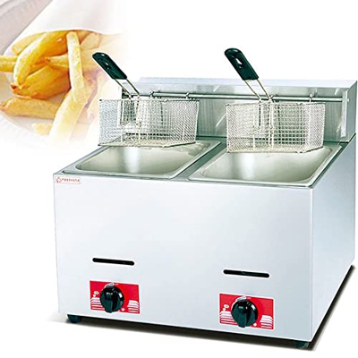 SHENGSHIYU Freidora De Gas Comercial De 6/12l, Freidora De Acero Inoxidable, Gran Capacidad con Tapa De Cesta, Freidora Simple/Doble, Restaurante, Hog