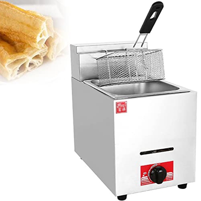 SHENGSHIYU Freidora De Gas Comercial 6/12l Freidora De Acero Inoxidable De Doble Olla - con Tapa Y Cesta, Restaurante, Hogar, Cocina, Freidora De Acer