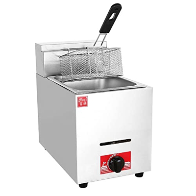 SHENGSHIYU Freidora De Gas Comercial De 6/12l, Freidora De Acero Inoxidable De Gran Capacidad, Freidora, con Cesta Y Tapa, Fácil De Limpiar para El Ho