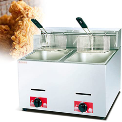 SHENGSHIYU Freidora De Gas Comercial De 6/12l, Encimera De Tanque Simple/Doble, Freidora De Acero Inoxidable para Restaurante, Rápida Y con Ahorro De  precio