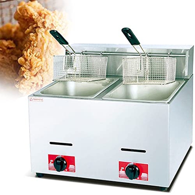 SHENGSHIYU Freidora De Gas Comercial De 6/12l, Encimera De Tanque Simple/Doble, Freidora De Acero Inoxidable para Restaurante, Rápida Y con Ahorro De 