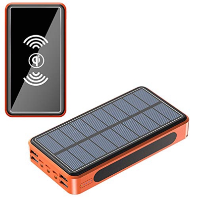 Power Bank Solar 50000Mah Batería Externa Carga Rápida[3 Entrada, 4 Salidas] Qi Cargador Inalambrico, Cargador Portátil Mit Linterna LED Batería Portá