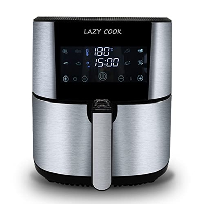 LAZY COOK Freidora sin Aceite 6 L, Freidora de Aire Caliente 1800W con Pantalla LED Táctil ，Actualizar Air Fryer con Función de Precalentar, Descongel