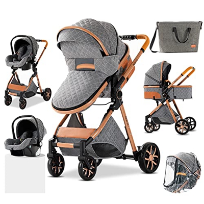 Sillas de paseo Cochecito de bebé 3 en 1 Triciclo Baby Walker Cochecito de alto paisaje Cochecitos plegables Carrito de bebé para bebé 0-36 meses (Gre