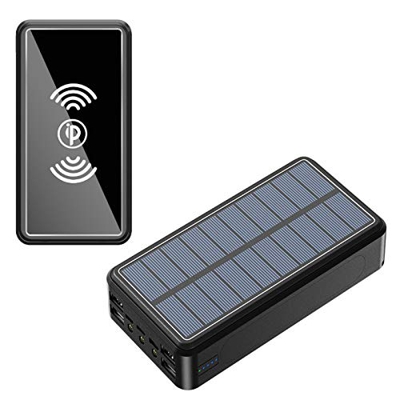 Wttfc Power Bank Solar 50000Mah Batería Externa Carga Rápida[3 Entrada, 4 Salidas] Qi Cargador Inalambrico, Cargador Portátil Mit Linterna LED Batería