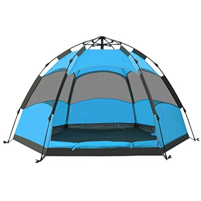 3-4 Hombre Carpa Hexágono Pop Up Doble Capa Impermeable Carpa para Acampar Luz Exterior Portátil,Azul