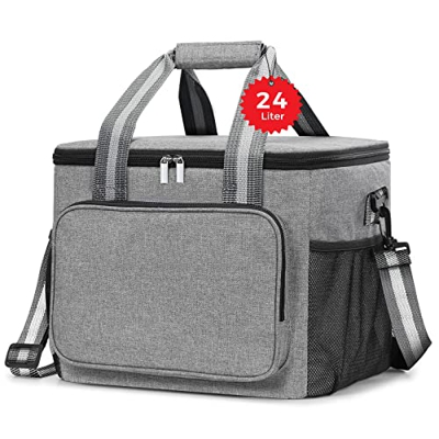 LAIJUHM 24L Bolsa Termica Porta Alimentos, Bolsa Nevera portatil y Grande, Bolsa Isotermica para Comida, Playa, Camping, Gris