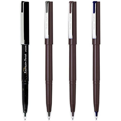 Pentel JM20 Stylo - Pluma estilográfica desechable - Tinta negra, gris, sepia y azul marino - Paquete de 4