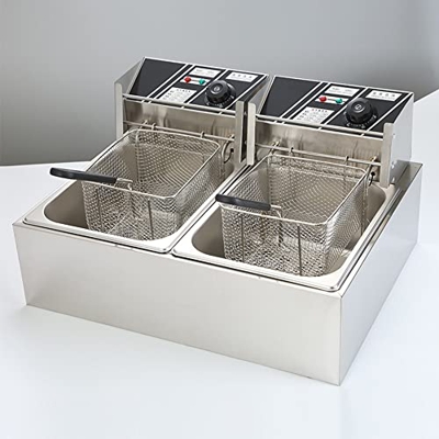 SHENGSHIYU Freidora Eléctrica Comercial - 6/12l Freidora De Acero Inoxidable De Una O Dos Ollas - con Cesta para Restaurante, Hogar, Cocina, Comercial