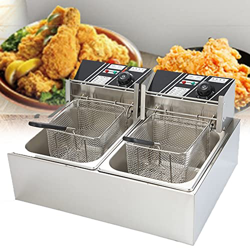 SHENGSHIYU Freidora Eléctrica Comercial 6/12l Freidora De Acero Inoxidable De Doble Olla-con Cesta, Restaurante, Hogar, Cocina, Freidora De Acero Inox características