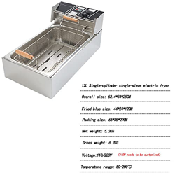 SHENGSHIYU Freidora Eléctrica De Una O Dos Cubas De 6/12 L, Temperatura Ajustable, Comercial (protección contra Salpicaduras), Limpieza Fácil, Comerci en oferta
