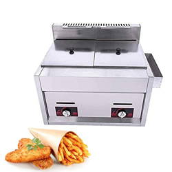 BEIJIAYI Freidora Gas Profesional, Freidora Encimera Acero Inoxidable, Freidora Doble Cesta Doble Cilindro, Capacidad Total: 10L+10l, para Restaurante en oferta