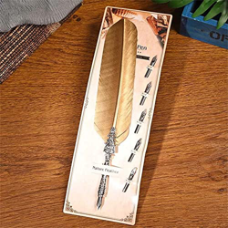 SHKL Bolígrafo de Pluma, plumín de Metal para Estudiante, bolígrafo Retro Plateado, bolígrafo de inmersión de Repuesto(Gold1) precio