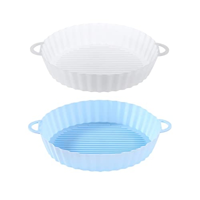 2 ollas de silicona para freidora de aire, forros de silicona redondos seguros para alimentos antiadherentes para freidora de aire, accesorios para ho