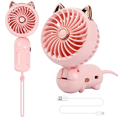Cozlly Mini Ventilador de Mano,Ventilador USB Portátil Plegable,Ventilador de Bolsillo Personal con Batería Recargable, 3 Velocidades Eléctrico Ventil