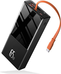 Baseus Power Bank 20000 mAh, Powerbank Laptop con cable PD de 65 W incorporado, USB C Quick Charge Cargador de batería externo con cable tipo C y pant precio