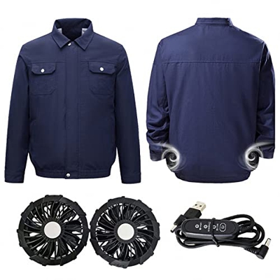 AJEYPMZ Chaleco refrigerante para Hombre con 2 Ventiladores, Chaqueta de Aire Acondicionado con Ajuste de Tres velocidades, para Caminatas y Pesca,Blu