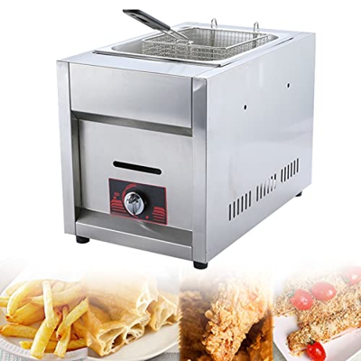 BEIJIAYI Freidora Gas Encimera Comercial con Cesta Y Tapa A Prueba Salpicaduras, Freidora Acero Inoxidable Temperatura Ajustable, para Restaurante Com