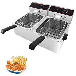 SHENGSHIYU Freidora Eléctrica Comercial De 8/16l, Freidora De Acero Inoxidable, Gran Capacidad con Cesta, Freidora Simple/Doble, Restaurante, Hogar, C características